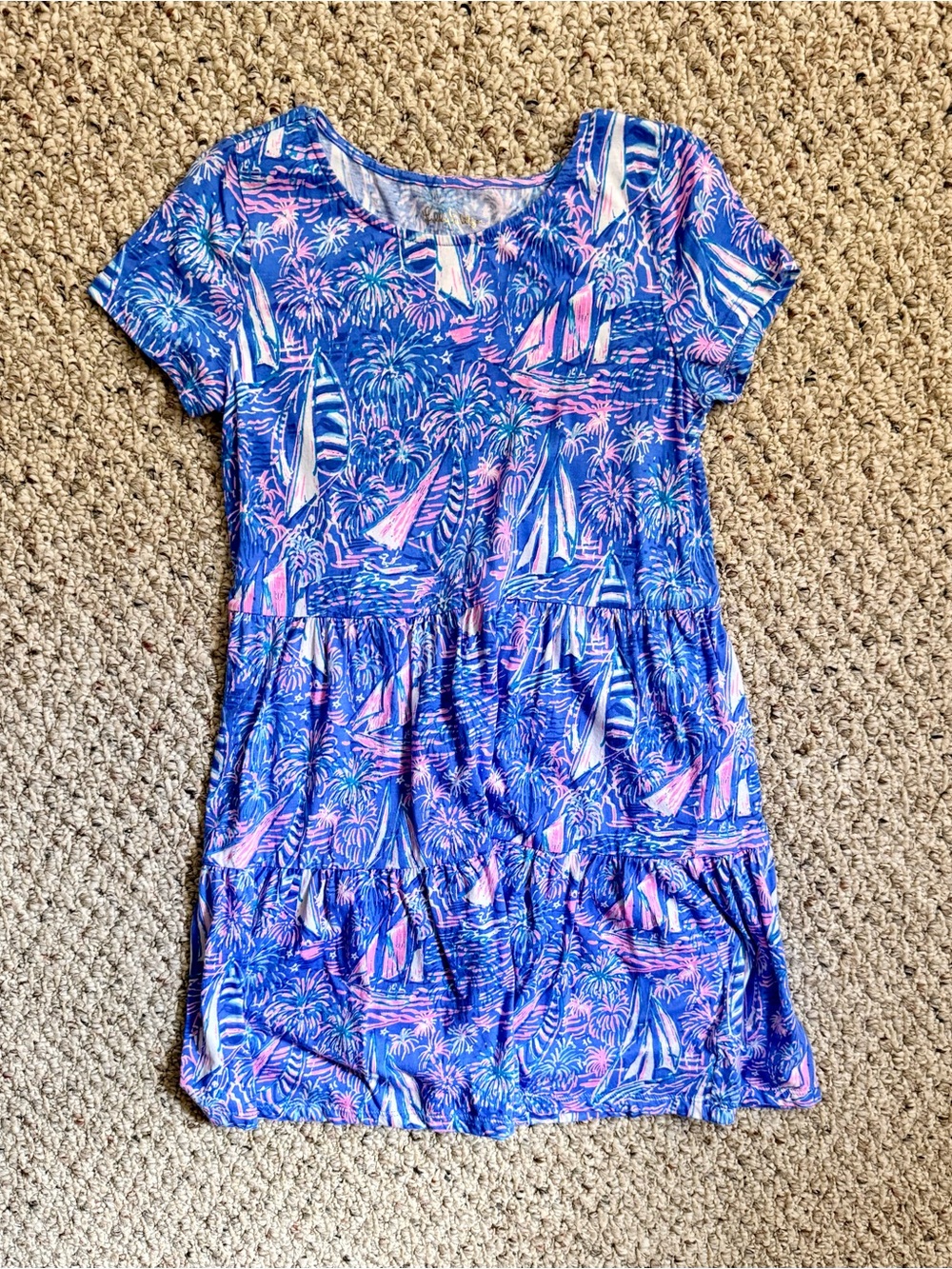 Lilly Pulitzer Girls Sailabration Cotton Dress | Blue Pink | L 8-10
